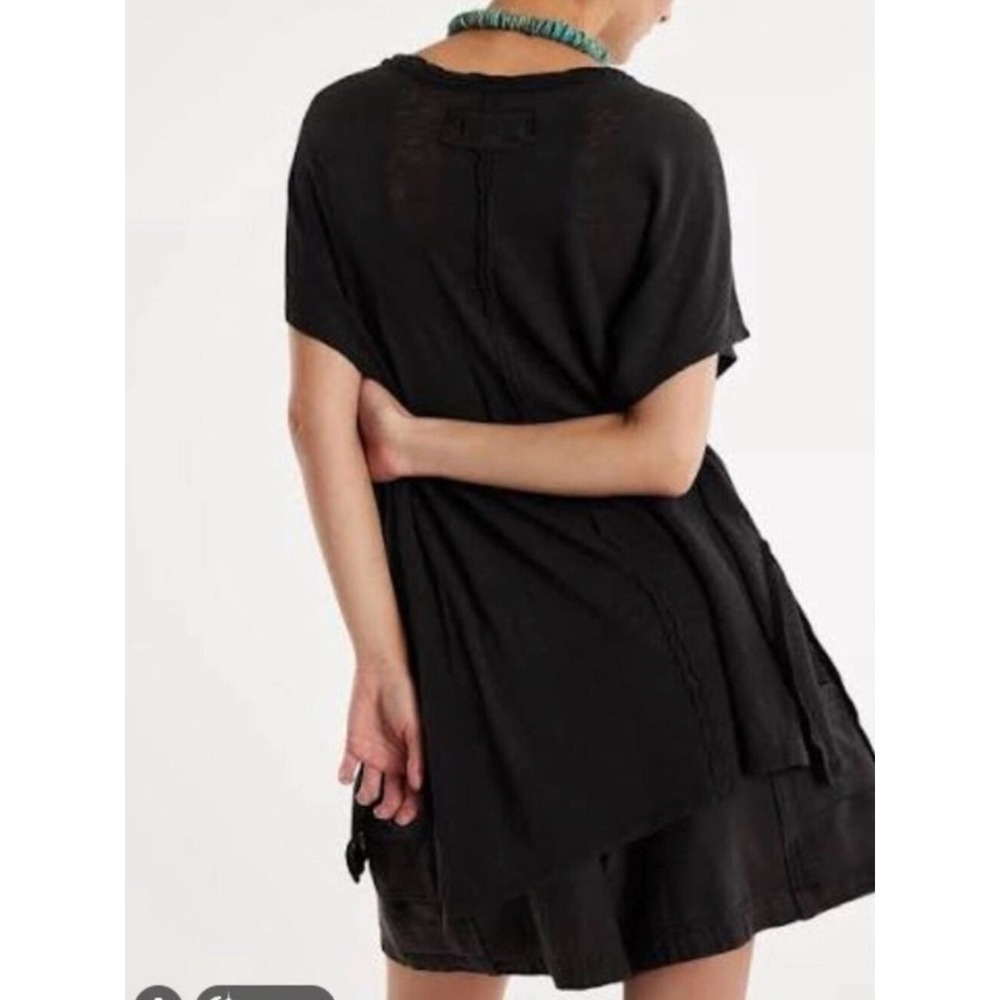 Free People We The Free Crystalle Tee Black Linen Blend Oversized Tunic L - Picture 2 of 16